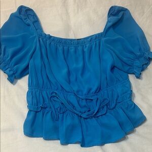 Shinestar Vibrant Blue Blouse with Puff Sleeves